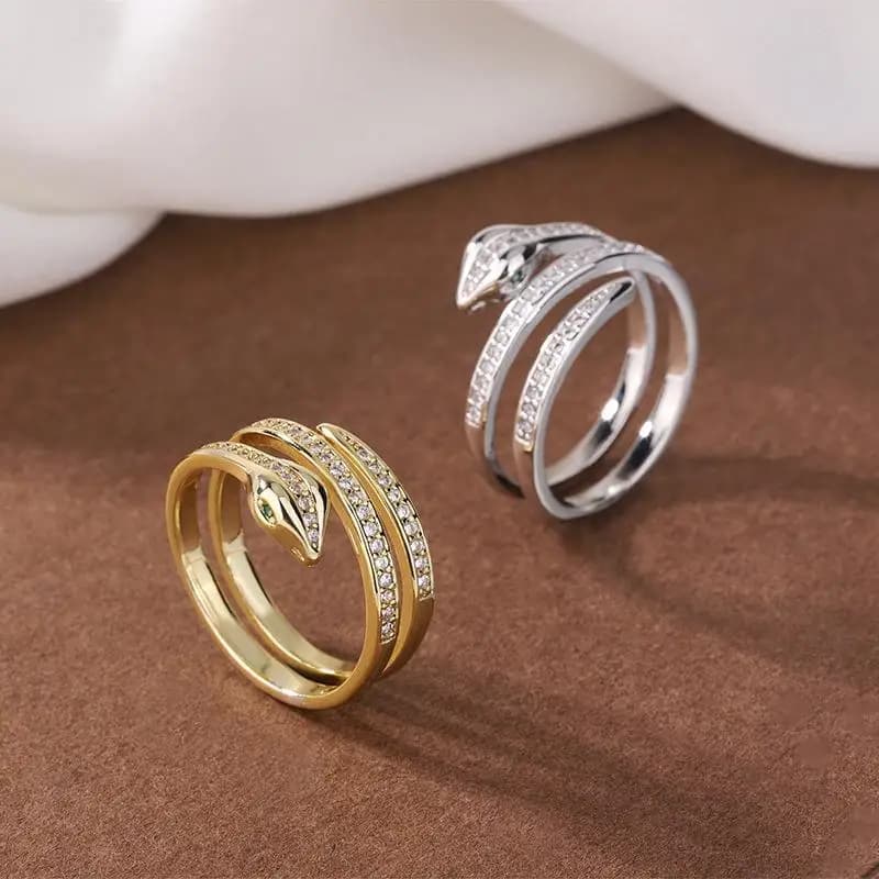Fashion Winding Snake Rings For Women Men Punk Hip Hop Open Adjustable Gold Color Ring Stainless Steel Zircon Aesthetic Jewelry