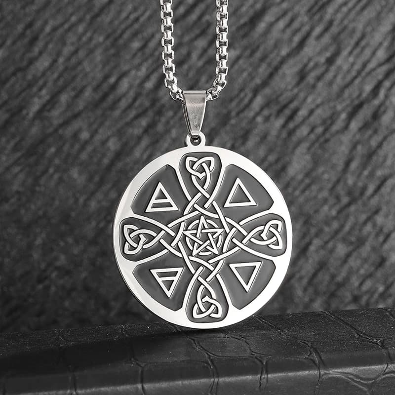 Stainless Steel Celtic Knot Pentagram Pendant Necklace for Men Women Punk Hip Hop Witch Knot Lucky Amulet Jewelry Gift