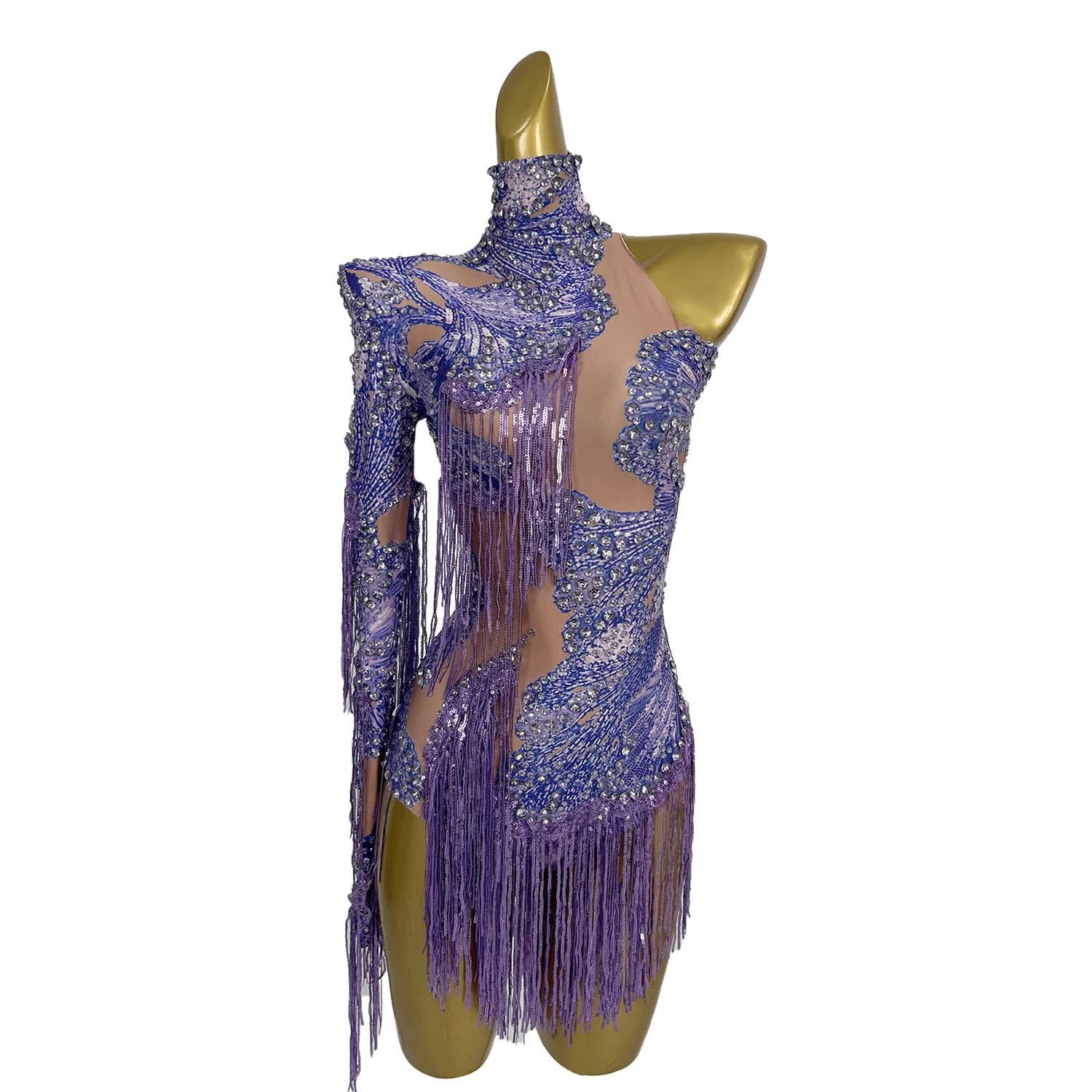 New Autumn Jumpsuit Blue Tassel Pole Dance Latin Dance Mini Skirt Nightclub Bar Festival Party Dress Ball Costume