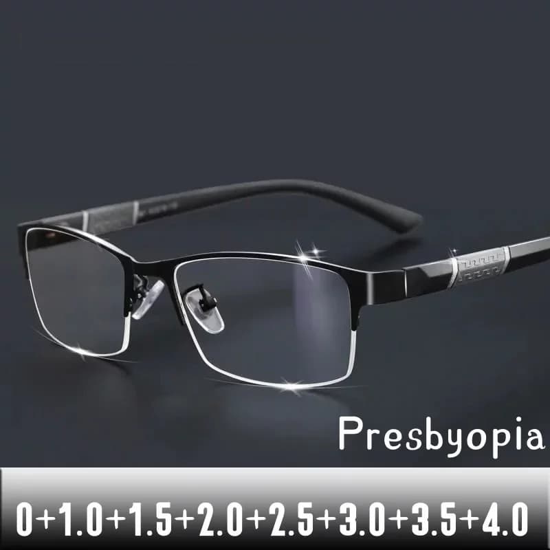 Vintage Metal Half Frame Reading Glasses Anti-blue Light Farsighted Eyeglasses Men Women Business Eyewear Diopter 0 to -4.0
