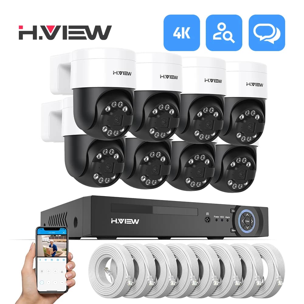 H.view 8CH 4K 5MP 8MP CCTV Security Camera System PTZ Home Video Surveillance Kit Outdoor IP Camera Humanoid Detection