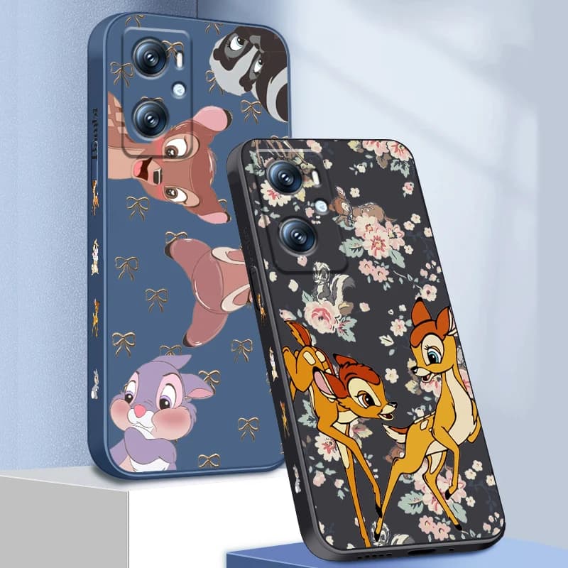 Disney Deer Bambi Cartoon Liquid Left Rope For OPPO Find X6 X5 X3 A98 A96 A94 A93 A77 A76 A74 A72 A57 A53 A16 5G Back