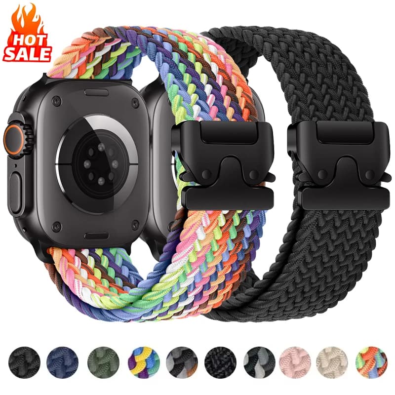 Nylon Solo Loop Strap for Apple Watch Band Ultra 2 49mm 46mm 42mm 45mm 44mm Woven Bracelet for Iwatch Series 10 9 8 7 6 5 SE 4 3
