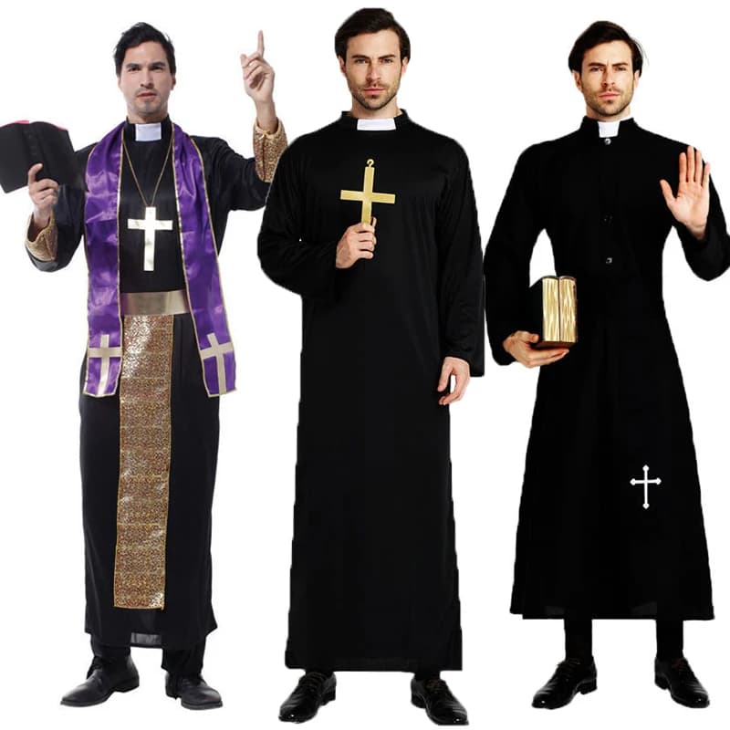Umorden Easter Purim Halloween Costume for Men Father Priest Bishop Costumes Christian Pastor Clergyman Cosplay