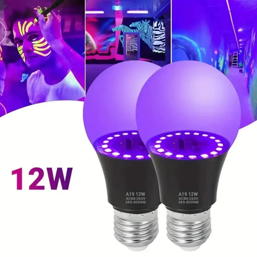12W UV Purple LED Light Bulb AC 85-265V PurpleTransparent Cover Hotel Party Ghost House Fluorescent Atmosphere Decoration Light