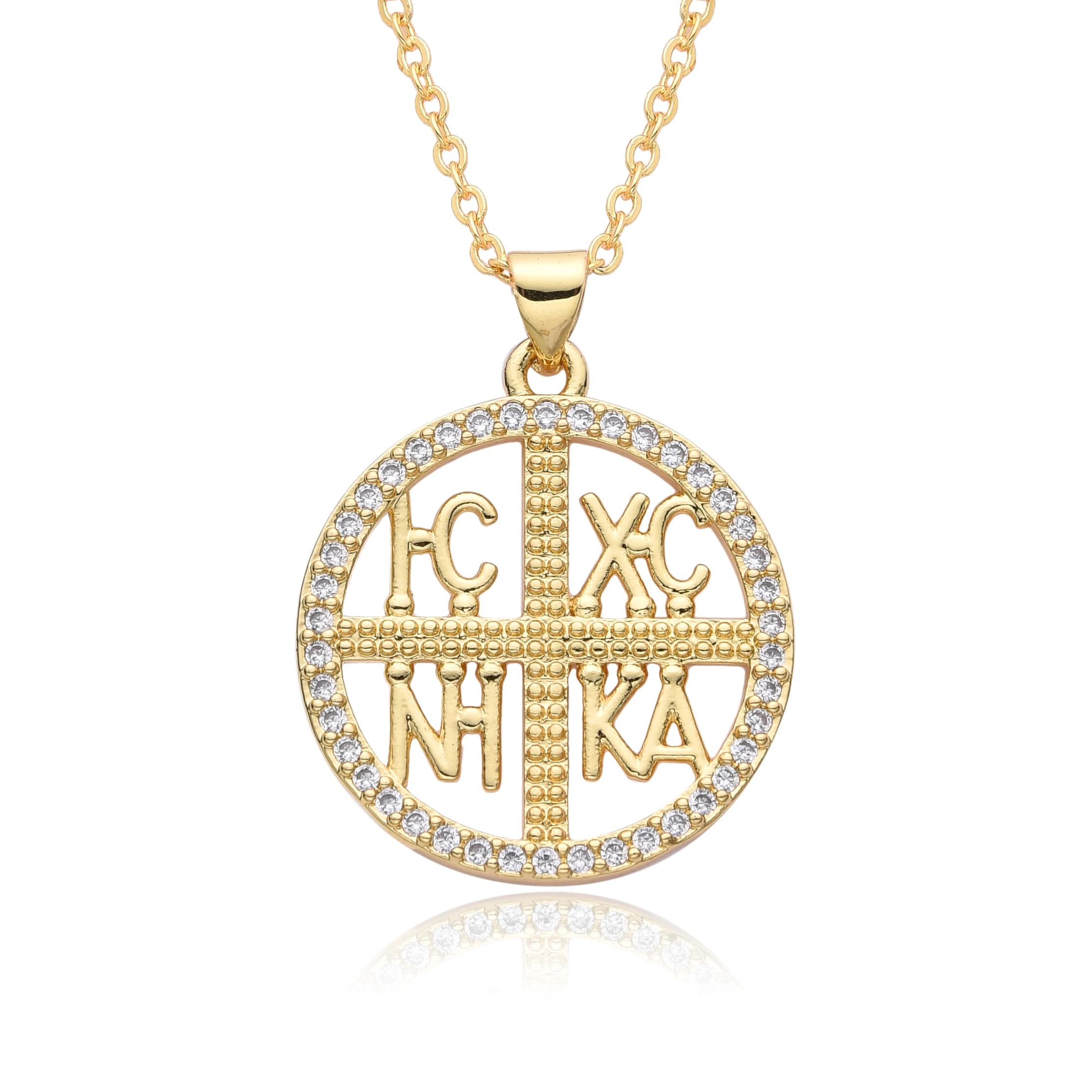 Gold Color St.Helen Constantine Pendant ICXC NIKA Cross Charms Cubic Zirconia Byzantine Medallion Necklace Jewelry DIY Making