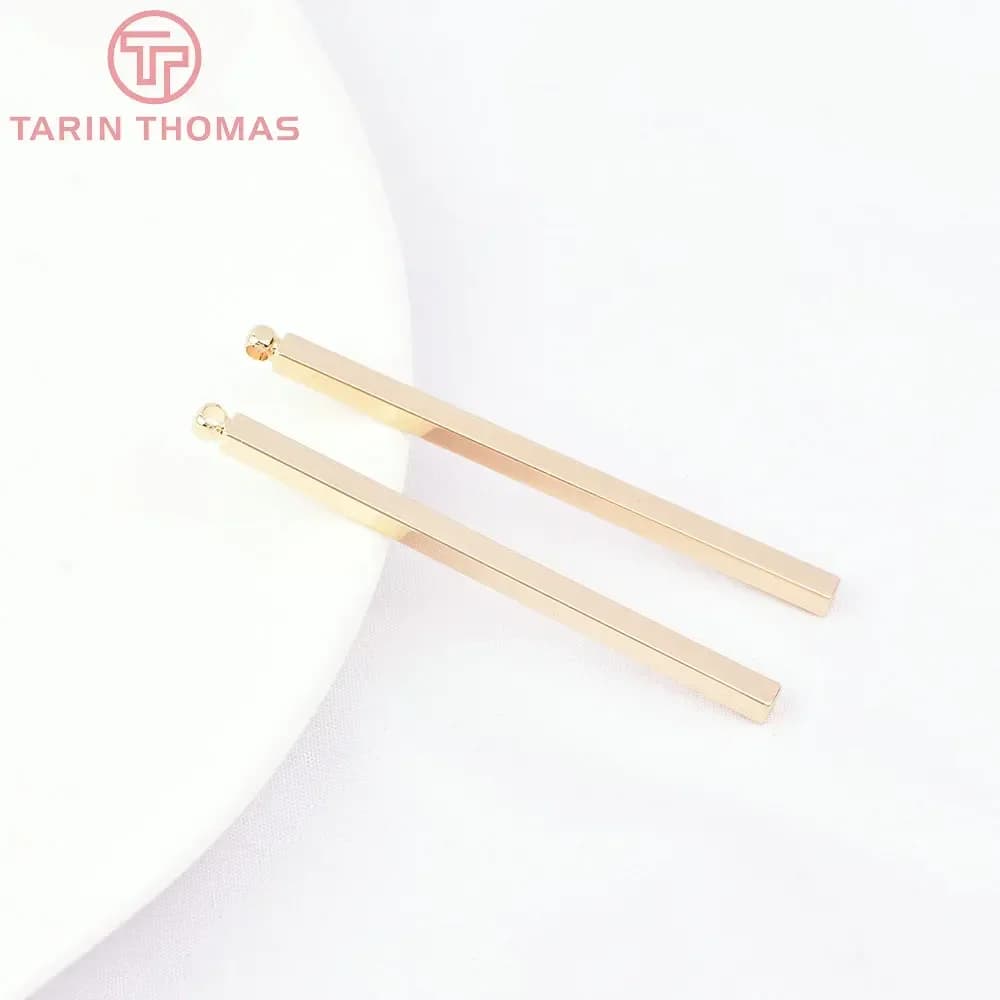 (7445) 6PCS 50x2.5MM 24K Gold Color Brass Long Rod Shape Charms Pendants High Quality DIY Jewelry Making Findings Accessories