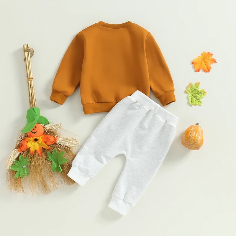 Infant 2-Piece Halloween Costume Set with Long Sleeve Sweatshirt and Tie Front Pants - Adorable Baby Outfits for Fall