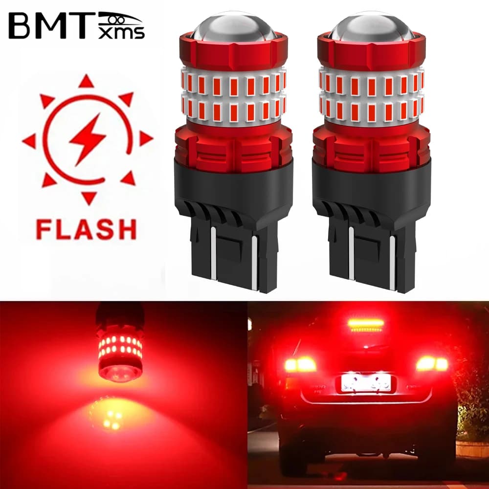 BMTxms 2Pcs T20 7443 LED Strobe Red Bulb 12V W21W W21/5W LED Brake Light for Toyota Hyundai Honda Nissan Automotive Signal Lamp