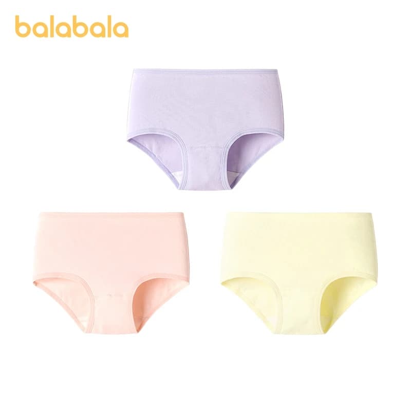 Balabala Underwear Girls Triangular Square-Cut Briefs Non-Pinch for Older Younger Children Babies Cotton Shorts Pack of Three