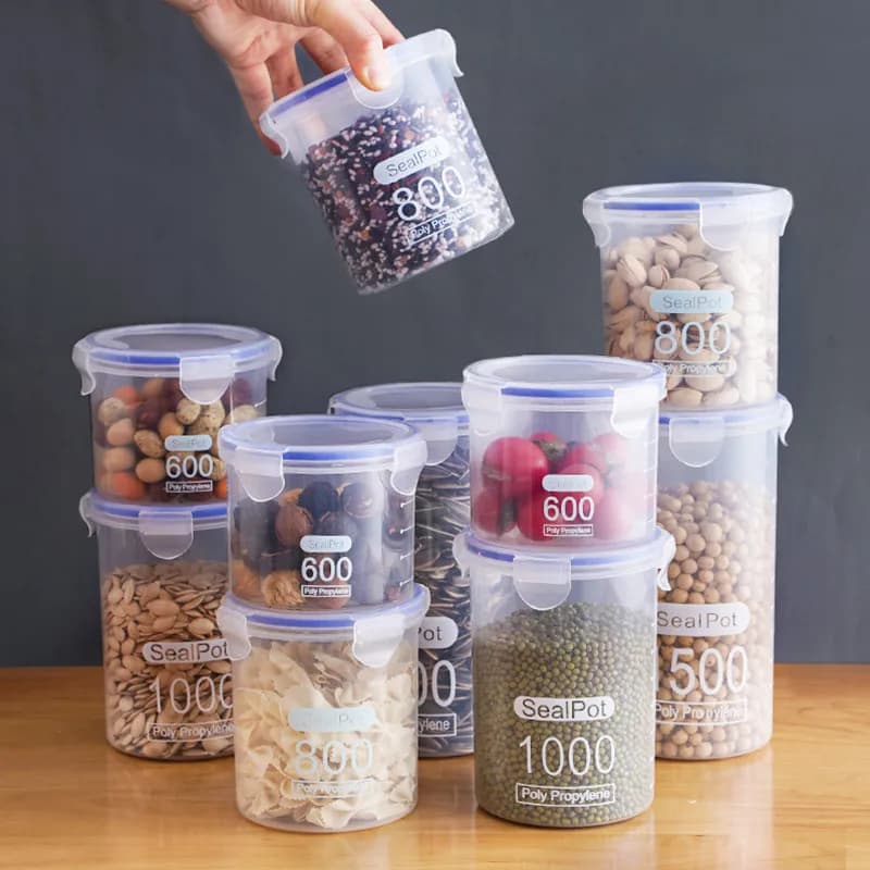 1-4Pcs Sealed Storage Box Transparent Kitchen Food Grain Organize Storage Tank Plastic Large Capacity Moisture-proof Sealed Jars