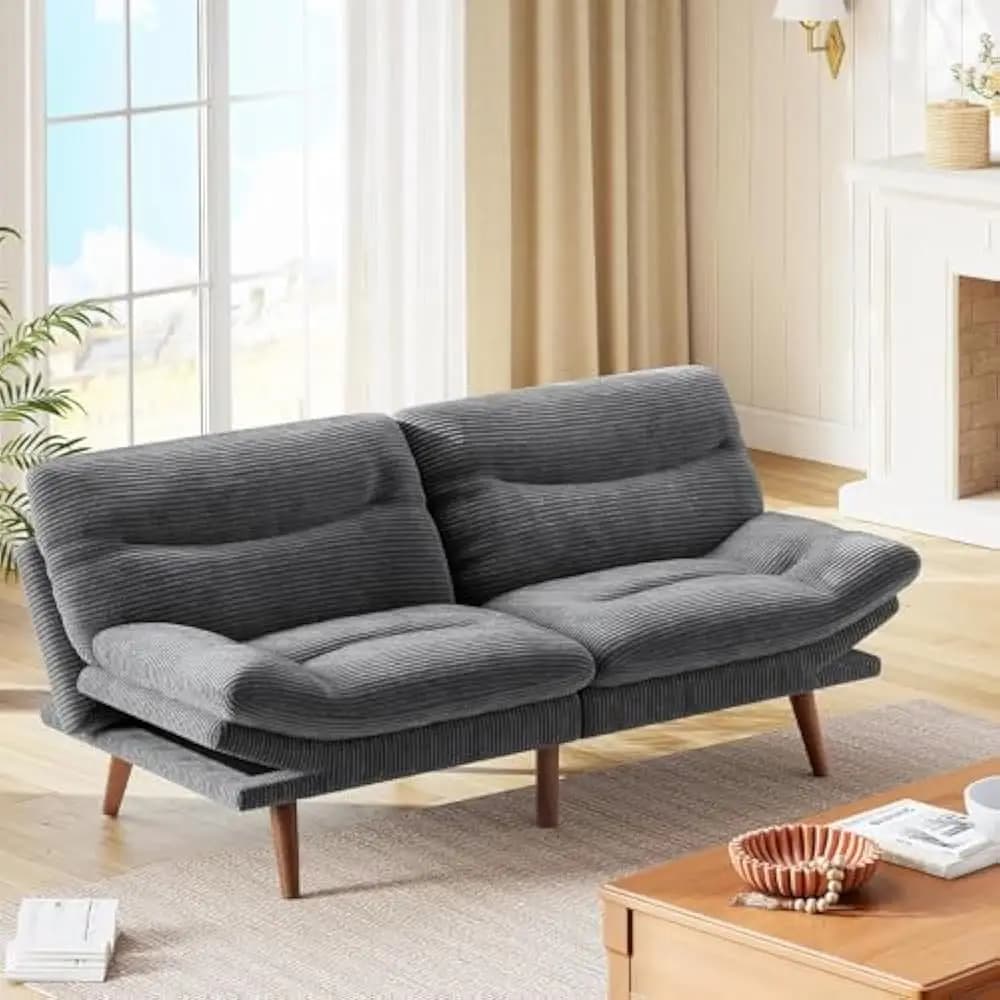 Futon Sofa Bed, Futon Couch with Adjustable Backrest & Armrests, Convertible Small Sleeper Sofa Bed for Small Apartments