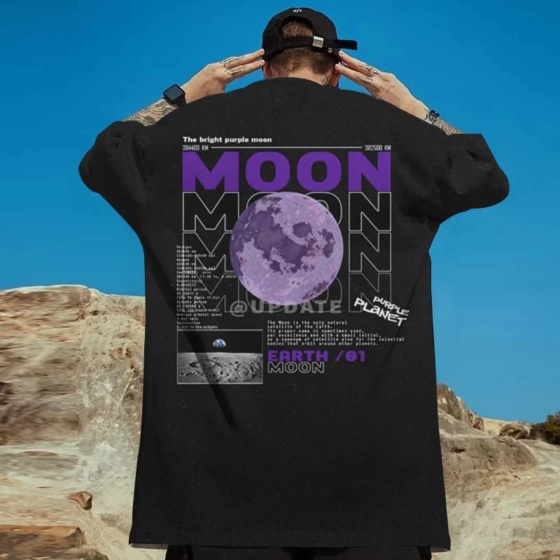 Moon short sleeve planet T-shirt 3D printing pattern short sleeve summer men's clothing new casual tops oversized men's wear