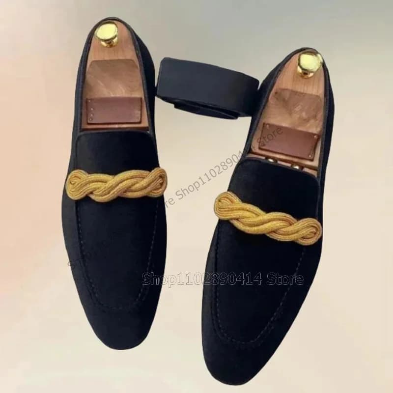 Yellow Knitted Rope Black Sewing Design Flock Loafers Fashion Slip On Men Shoes Luxury Handmade Party Banquet Men Casual Shoes