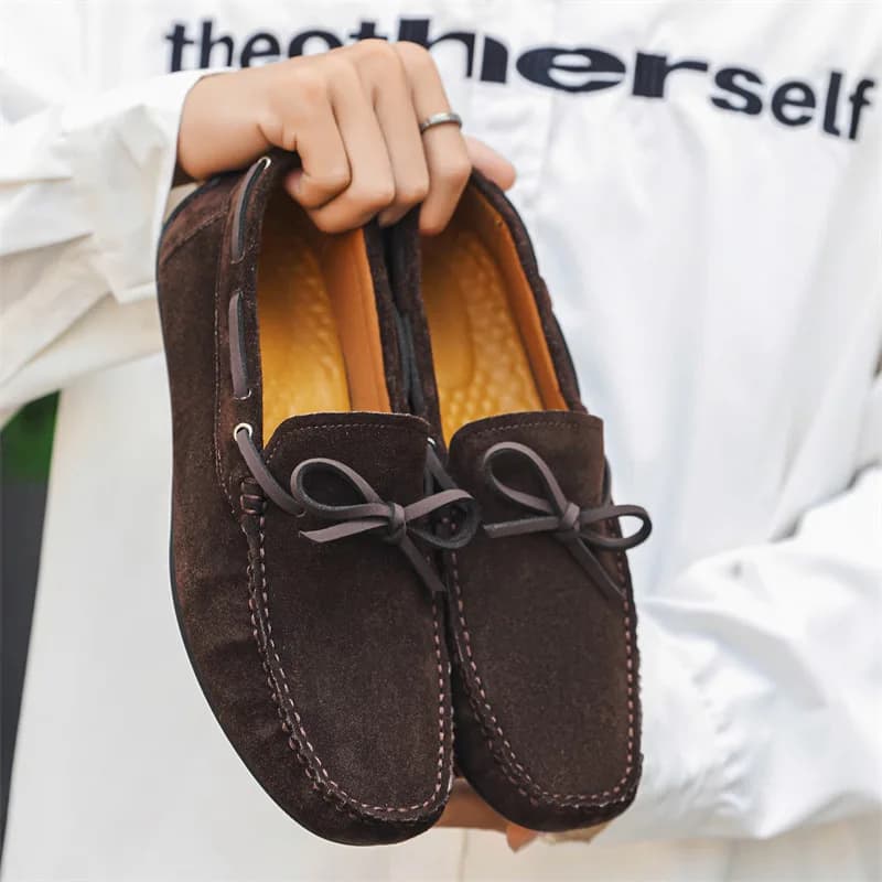 Korean style mens casual cow suede leather shoes slip-on tassels driving shoe black brown breathable flats loafers mans footwear