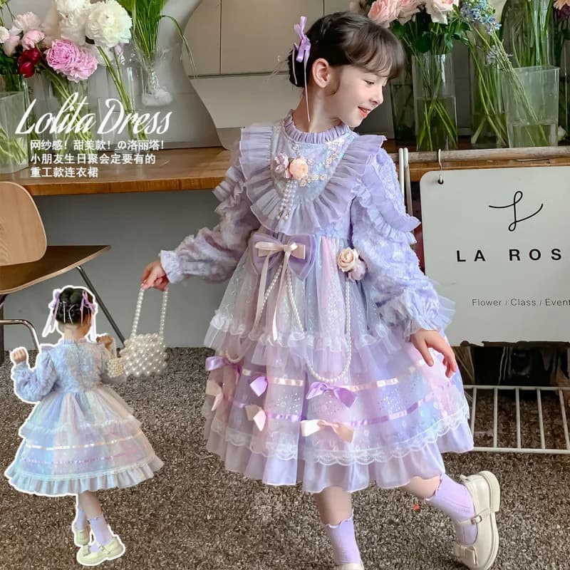 2024autumn New girls' Lolita dresses CHILDREN'S princess dress gauze skirt western style little girlollita