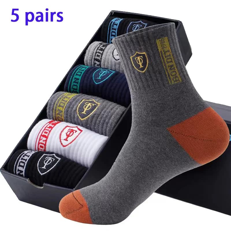 Men's Sports Socks 5 Pairs - Moisture Wicking, Breathable, Sweat Absorbing Medium Length Socks for Basketball, Summer Activities