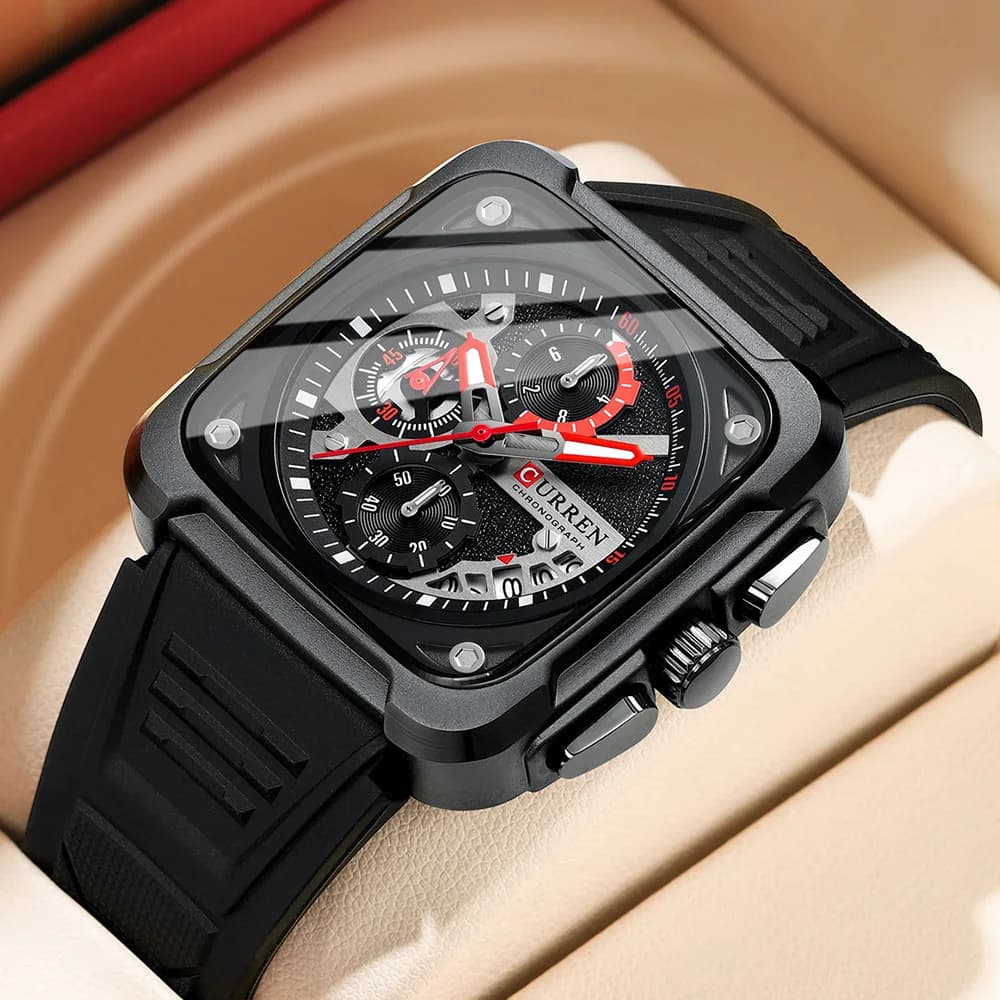 2024 New CURREN 8461 Brand Men's Fashion Watches Waterproof Square Multi Functional Date Top Quartz Watch For Men