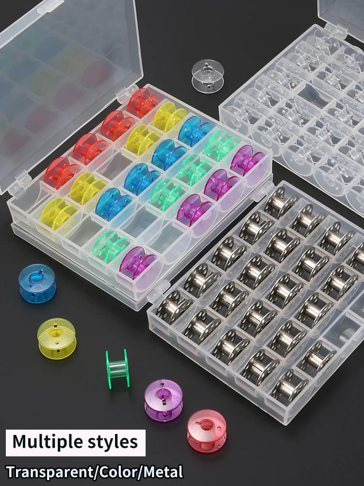 25pcs Home Sewing Machine Bottom Thread Bobbin Set Sewing Accessories Clear Plastic Spools with Storage Box for Brother Janome S