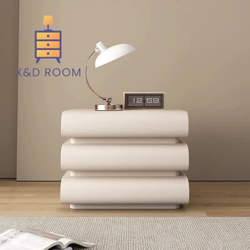 X&D Light Luxury Solid Wood Bedside Table Bedroom Home Use Cream Style Bedside Table Leather Bedside Table Storage Cabinet New