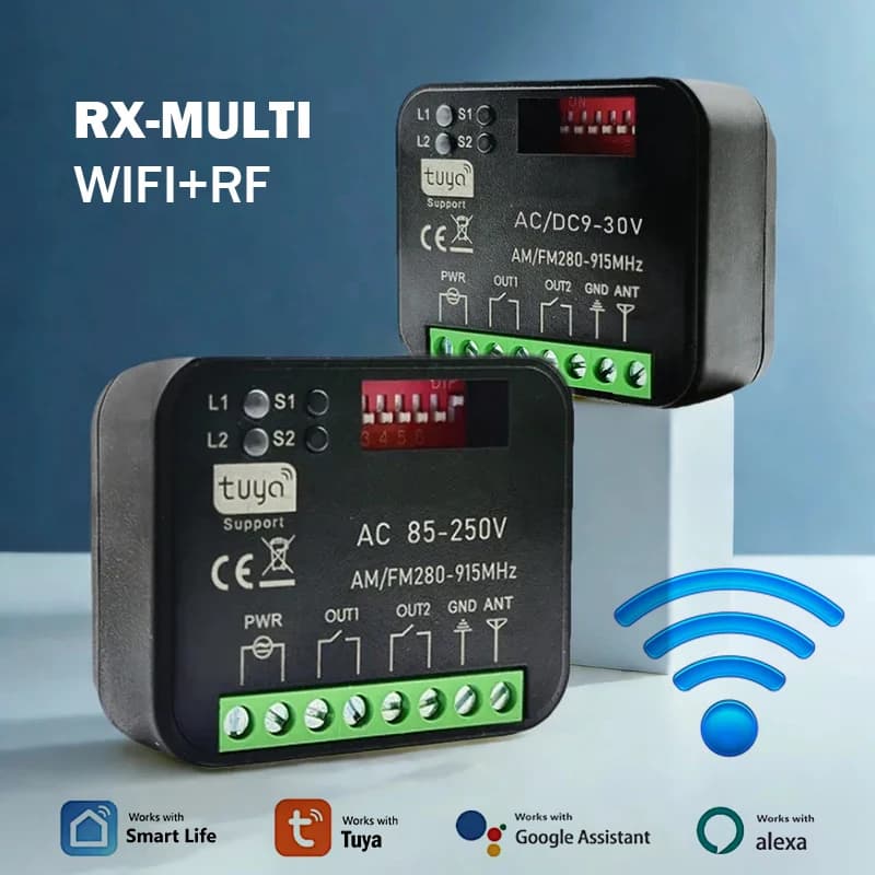 Universal RX MULTI Tuya 300-868MHz Wifi Smart Switch Module 2CH 433MHz 868MHz Garage Door / Gate Remote Control Receiver Opener