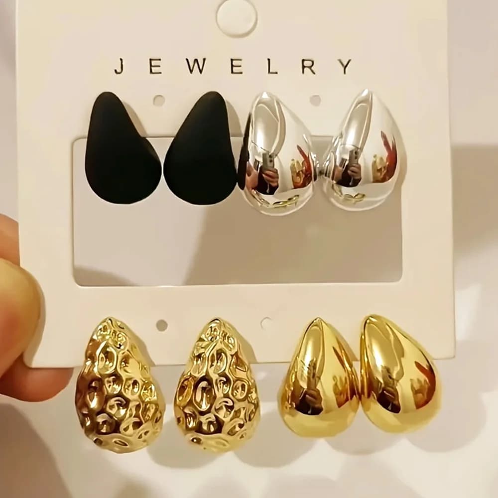 4Pair/Set Vintage Glossy Thick Acrylic Water Drop Stud Earring Fashion Creative Tear Drop Earrings Women's Elegant Party Jewelry
