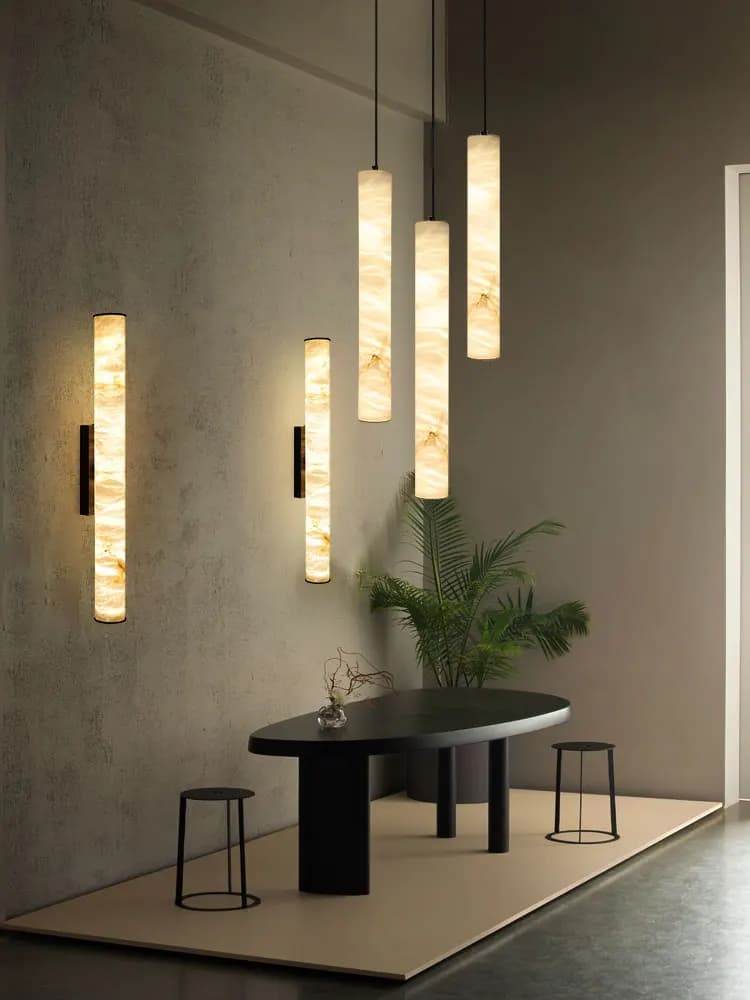 2025 Trendy Natural Marble Hanging Lamps LED Alabaster Chandelier Pendant Light Suspension Luminaire Lampen For Dinning Room