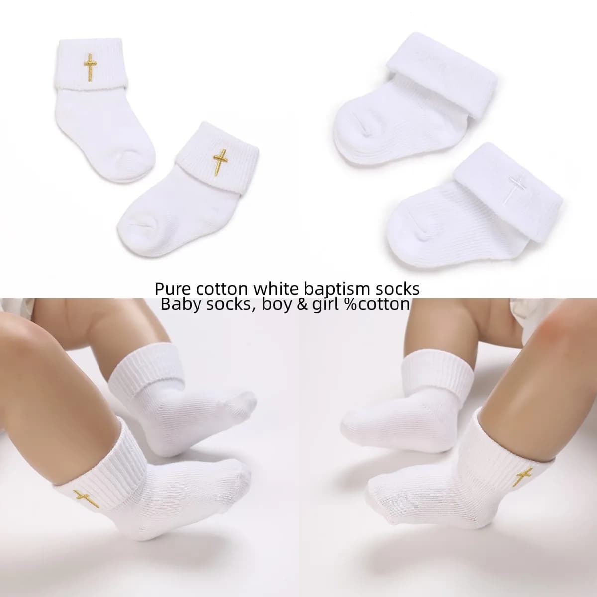 4 Pairs WHITE Soft Baptism COTTON NEW BORN COTTON INFANT TODDLER BABY SOCKS 0-18Month