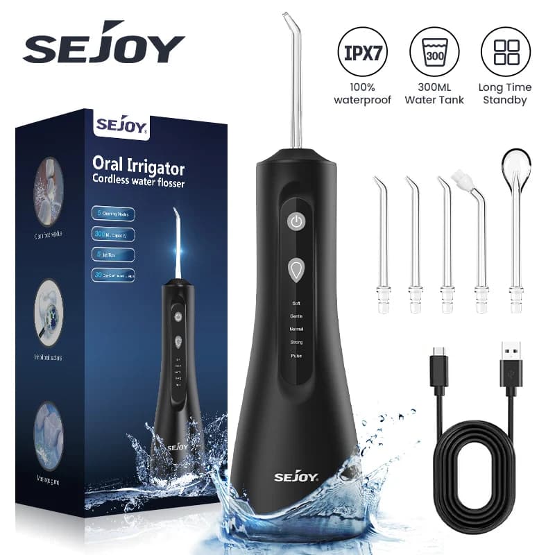Sejoy Sonicare Cordless Water Dental Flosser for Teeth Cleaning Denture Brushes Portable Oral Irrigator for Home Travel