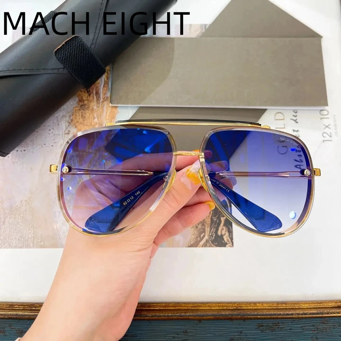 Authentic DT MACH EIGHT Gold Alloy Frame Oval Men Women Sun Glasses Polarized Driving Anti-Glare Male Couple Eyewear With Box