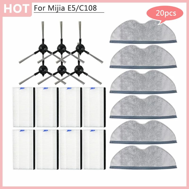 For Xiaomi E5 C108 Spare Parts Sweeper Robot Vacuum Cleaner Side Brush HEPA Filter Mop Rag Kitfort Home Accessories