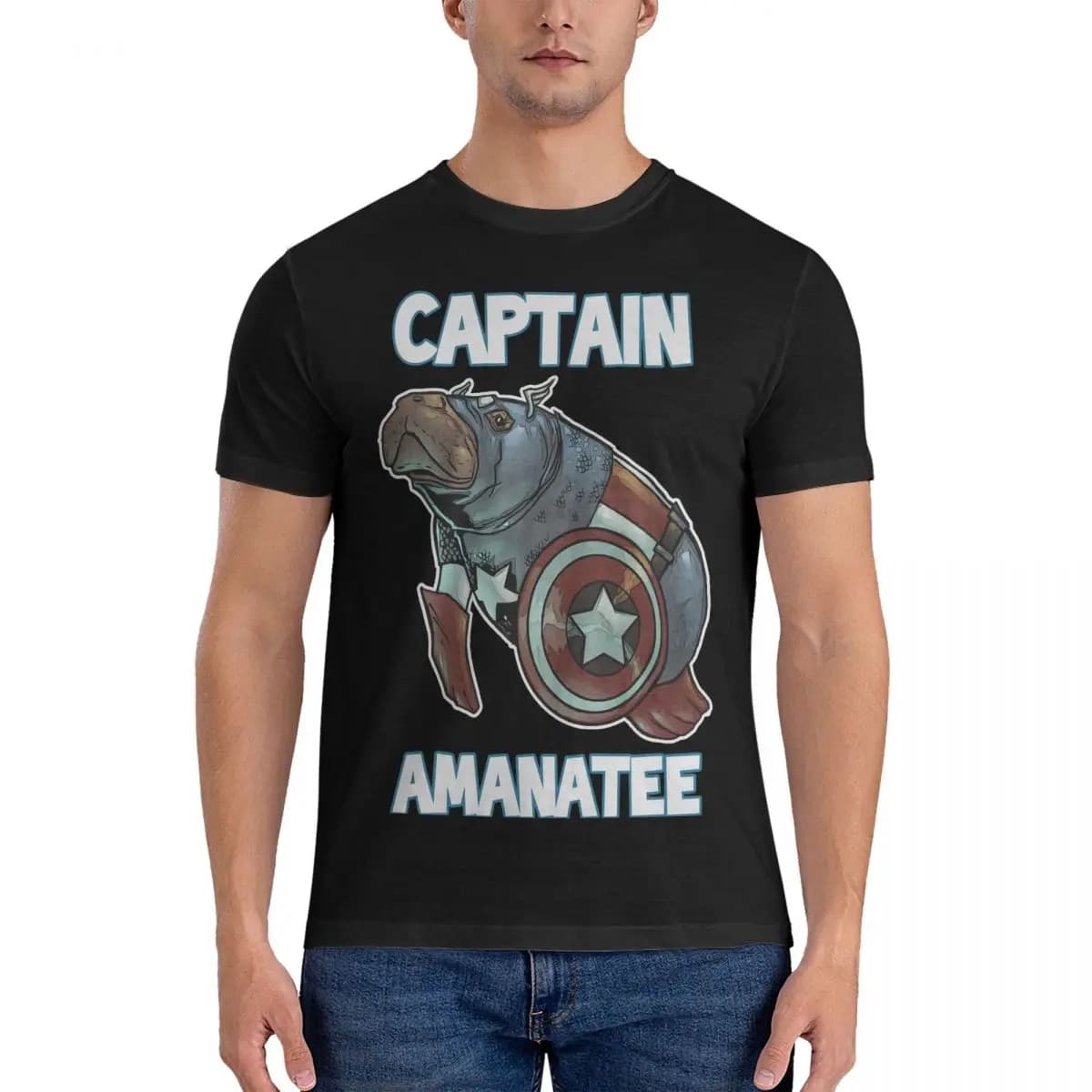 Amanatee Men T Shirt Disney Captain America Film Novelty Tees Short Sleeve Crew Neck T-Shirts 100% Cotton Classic Clothes