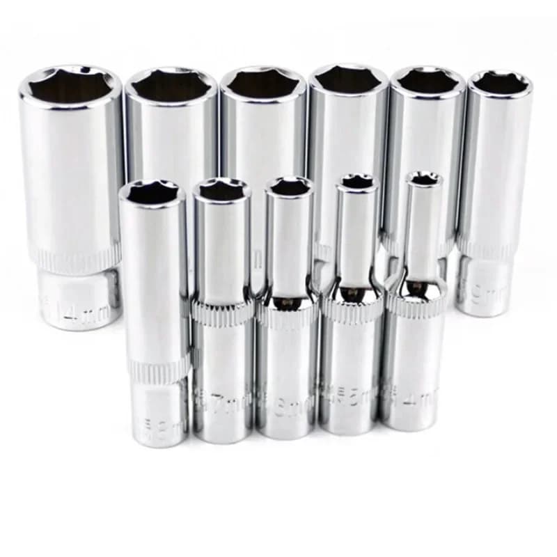 11pcs Metric Long Chrome Socket Set 1/4-Inch Drive 6-Point Deep Socket From 4 Mm To 14 Mm Professional Grade