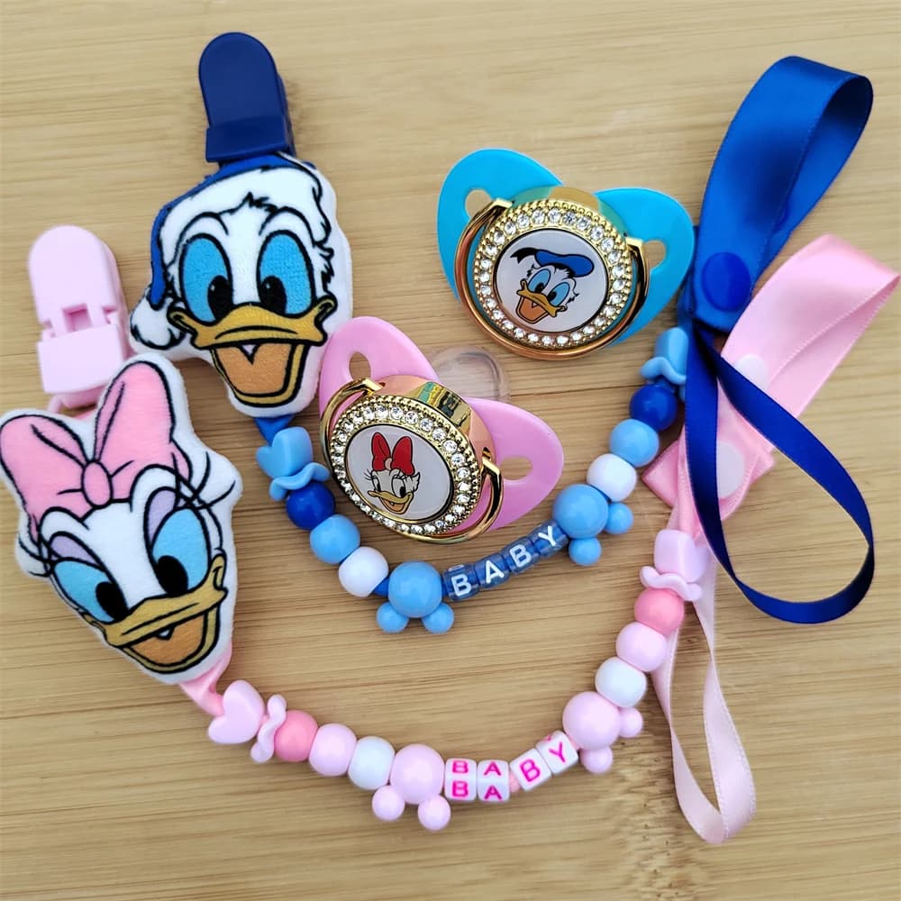 Donald Duck Daisy Stuffed Pp Cotton Plush Dolls Safe Fun Baby Pacifier Clip Personalized with Name Silicone BPA Free Pacifiers
