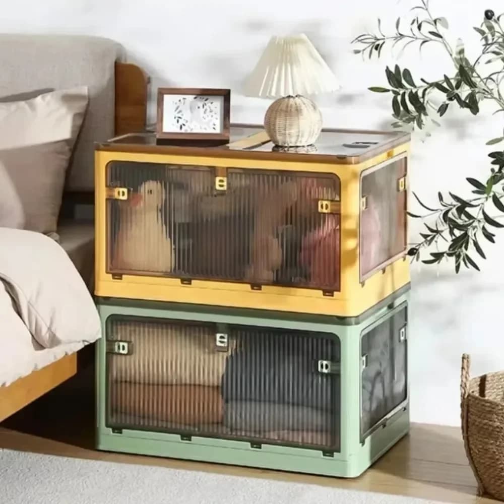 Foldable Storage Box Closet Organizer Stackable Sundries Organizer with Wheels Home Storage Large Capacity Books Snack Toy Bin