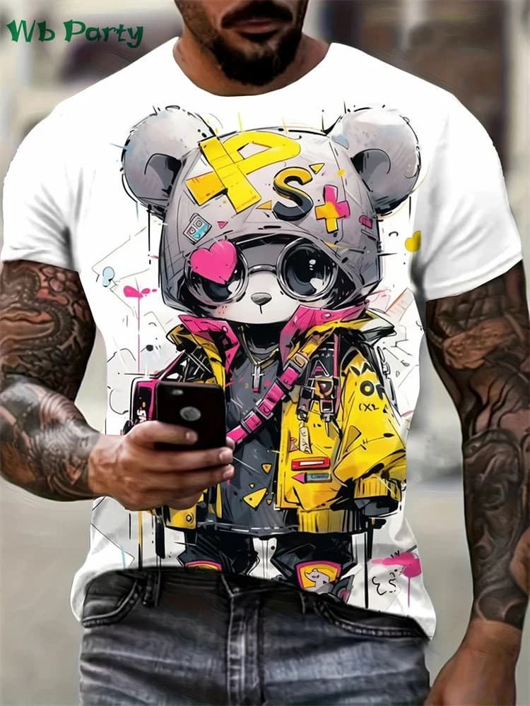 Men's Clothing 3D Bear Print Summer Man Clothes O-Neck Men's Short Sleeve T-Shirt Loose T-Shirt Tops Men's Shirts Funny T-Shirts