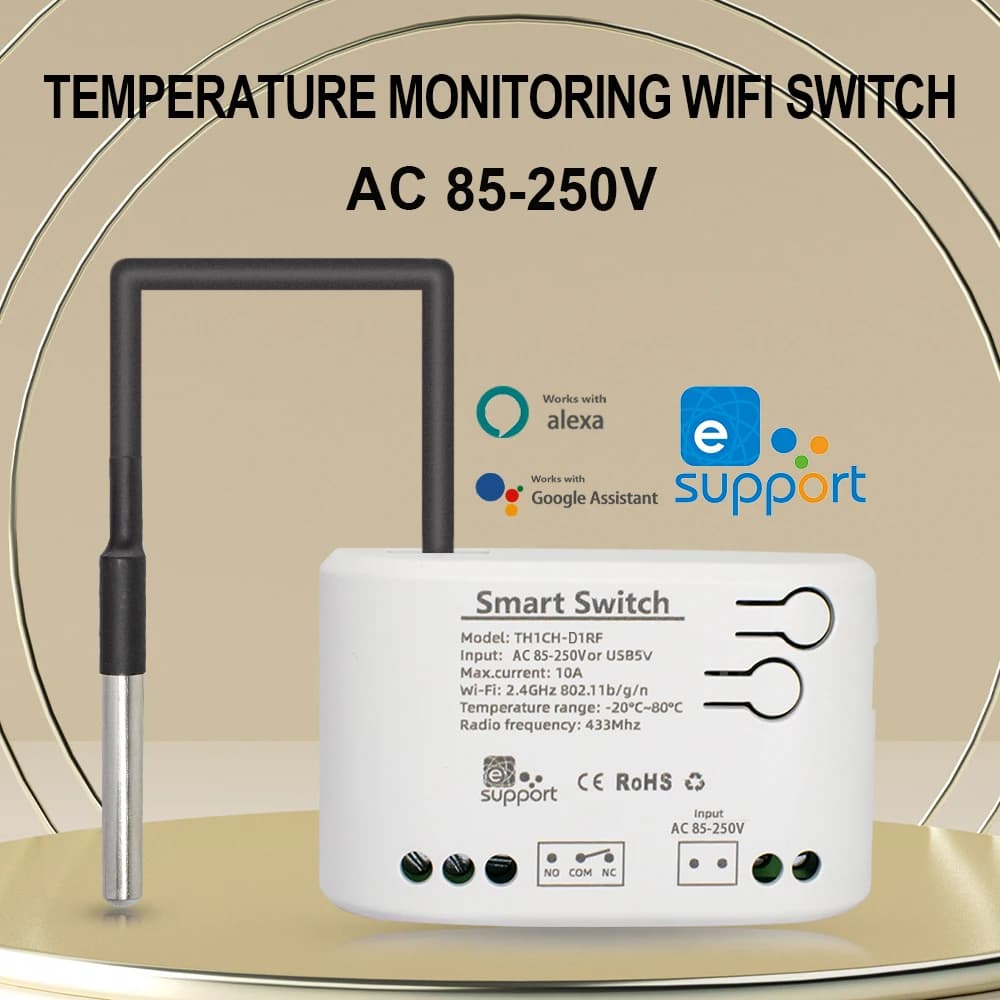 WiFi Smart Temperature Switch 7-32V 85-250V 220V Intelligent Monitoring Thermostat Compatible with Ewelink APP Alexa Google Home