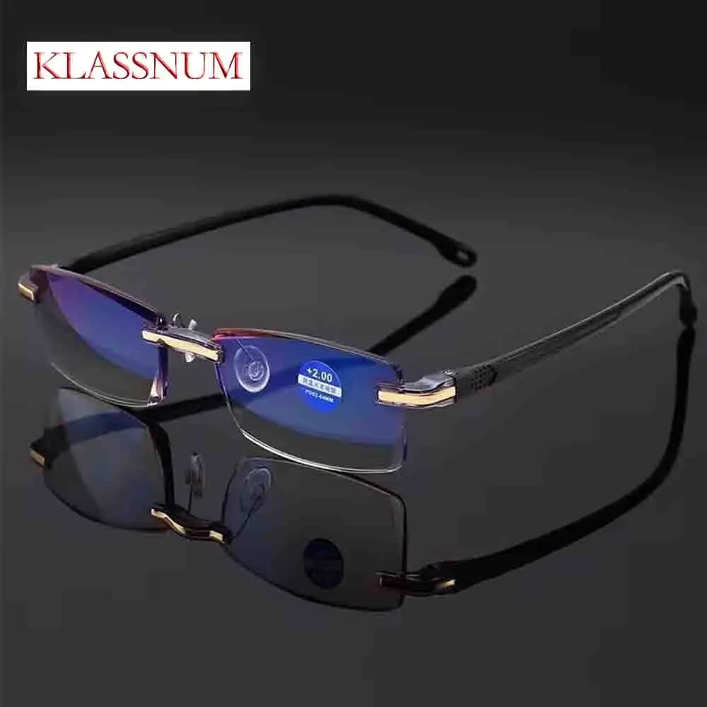 Rimless Reading Glasses For Men Women Retro Square Ultralight Anti Blue Light Eyewear Presbyopia Optical Eyeglasse Resin Len 1pC