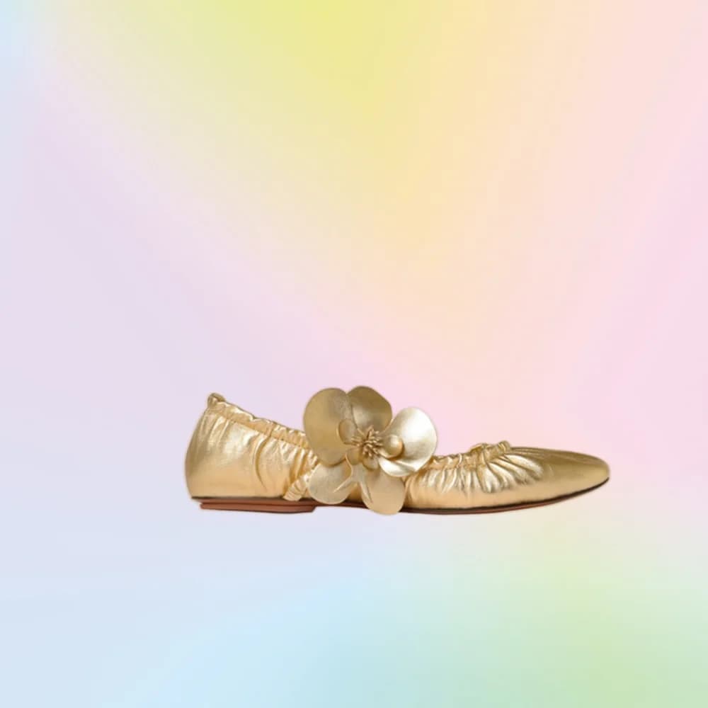 Gold Flower Decor Pumps Slip on Solid Band Decor Strange Style Flat with Heel Shoes for Women Shoes 2024 Zapatos Para Mujere