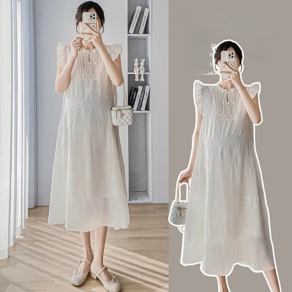 2024 Summer Maternity Dress Stand Collar Cute short Sleeve Print Pregnancy Dresses Fashion Clothes For Pregnant Women Vestidos