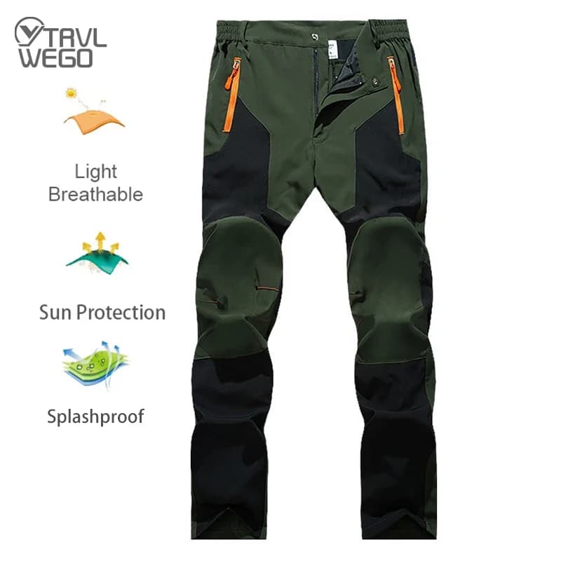 TRVLWEGO Men Summer Sports breathable Pants Hiking Trousers Camping Splash Prevention Quick Dry UV Resistant Elastic Thin