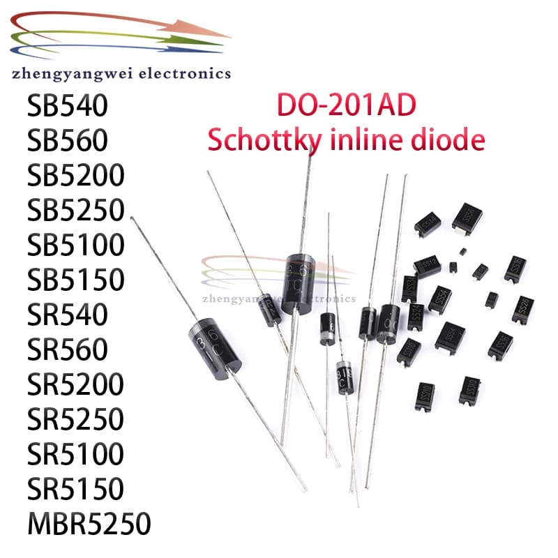 10pcs Schottky diode SB540 SB560 SB5200 SB5250 SB5100 SB5150 SR540 SR560 SR5200 SR5250 SR5100 SR5150 MBR5250 transistor original