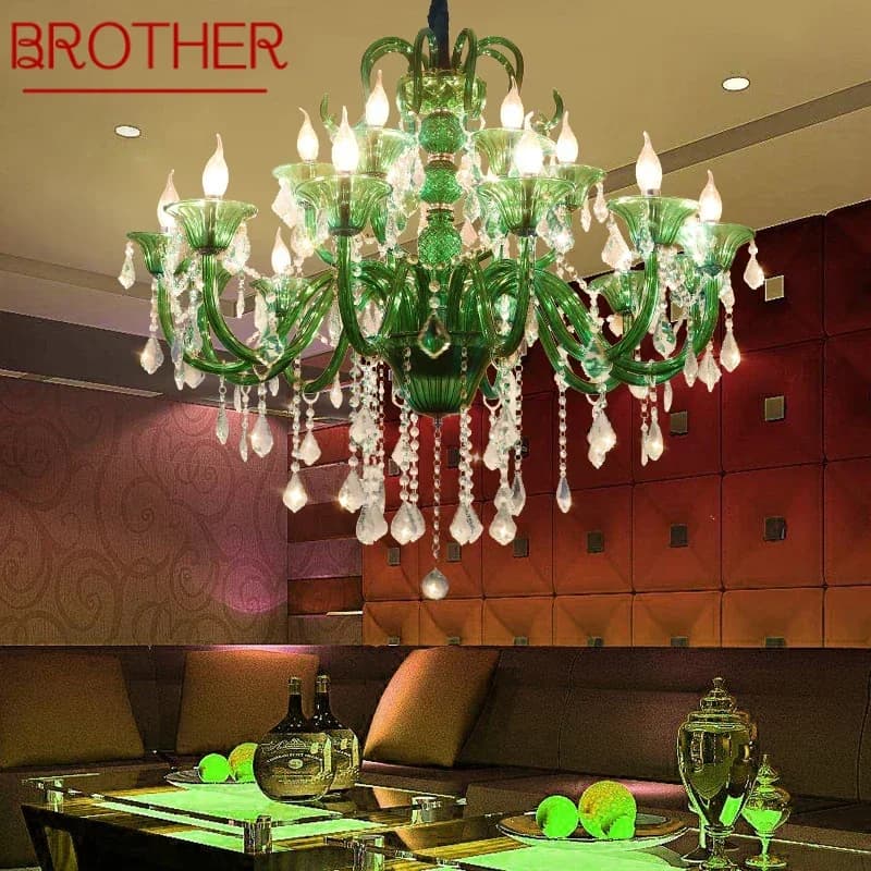 BROTHER European Crystal Pendent Lamp Green Candle Lamp Luxury Art Living Room Restaurant BedroomVilla Hotel KTV Chandelier