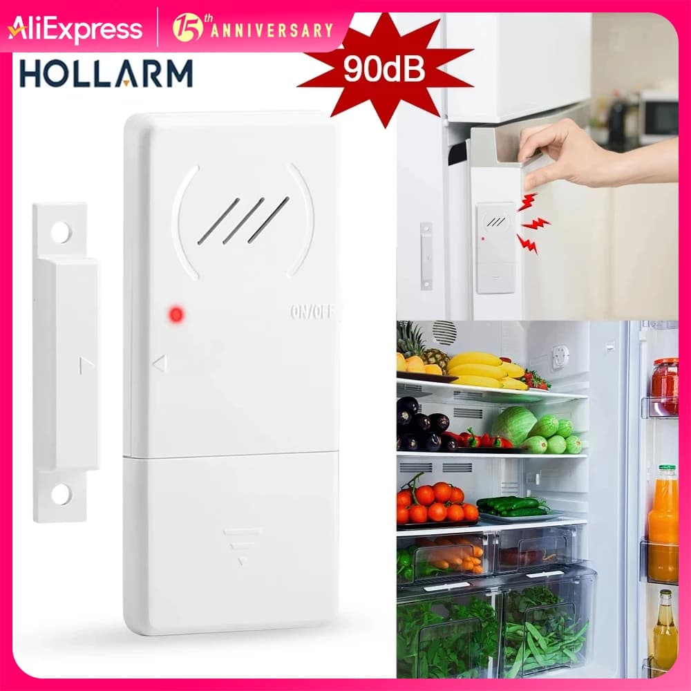 Hollarm Freezer Door Alarm 60 Seconds Delay Refrigerator Alarms Wireless Door Window Opening Sensor Loud 90dB Home Security