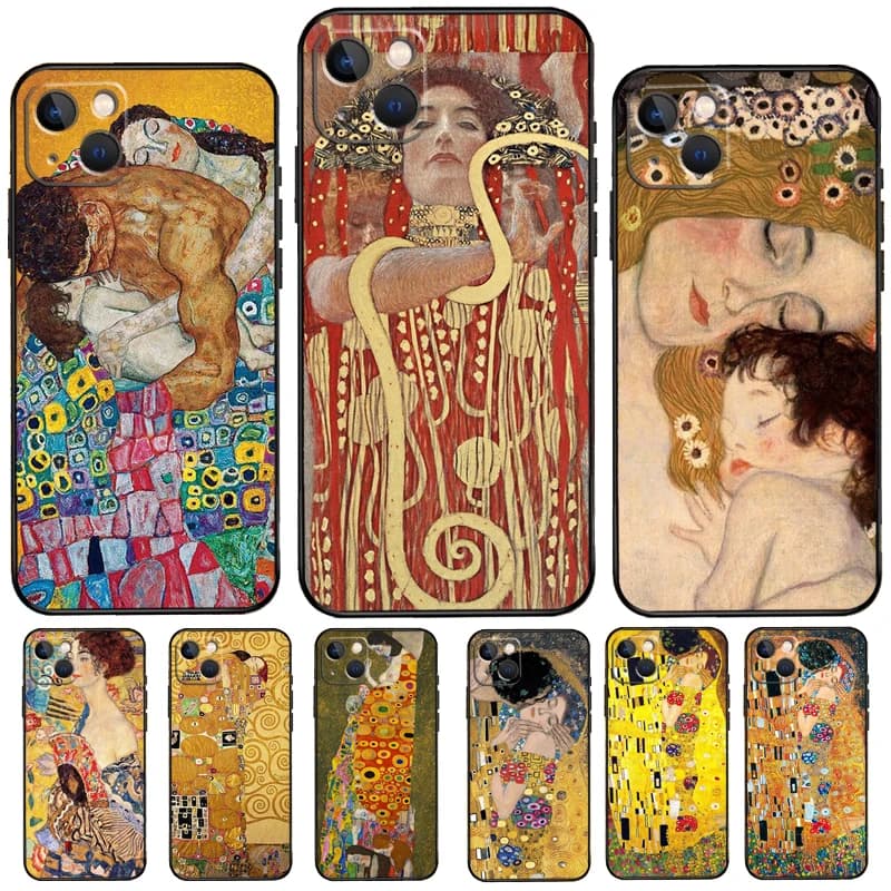 The Kiss Gustav Klimt Painting Silicone Case For iPhone 13 11 14 12 Pro Max X XR XS Max 6 7 8 Plus SE2 13 Mini Soft Cover