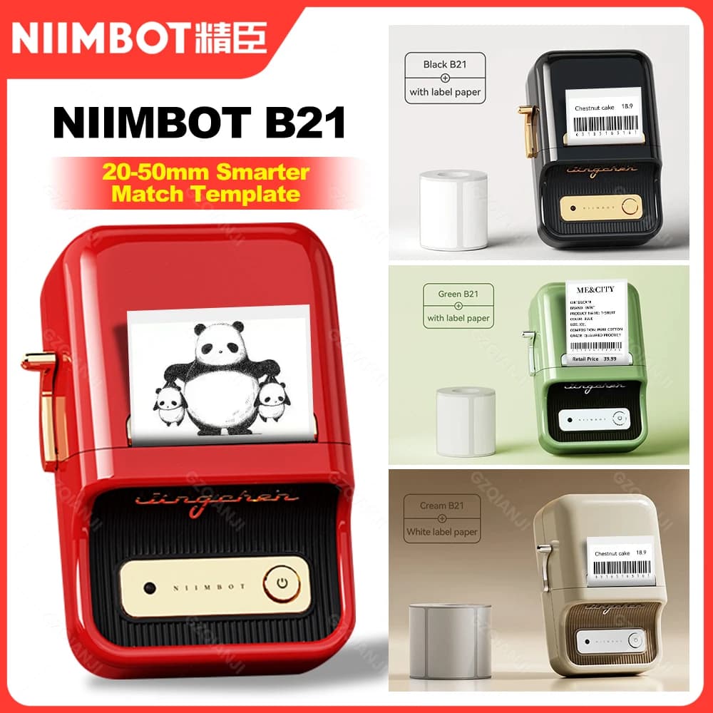 Niimbot B21 Wireless Thermal Label Printer Mini Portable Barcode Label Maker Moble Phone Price Tag Sticker Machine 20mm - 50mm