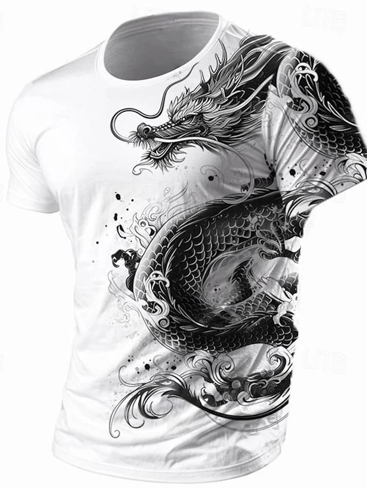 Men's T-shirt 3D dragon print summer daily casual men's street T-shirt short sleeved outdoor sports city fashion men's T-shirt