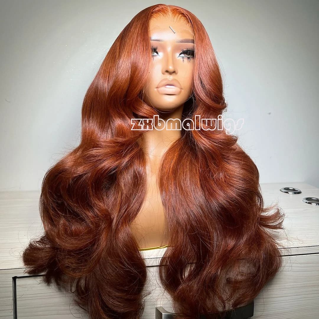 ZXBMALWIGS Synthetic 13X4  Body Wave Ginger Orang  Wavy  Lace Front Wigs for Women Glueless Cosplay Hair Heat Resistant Fiber