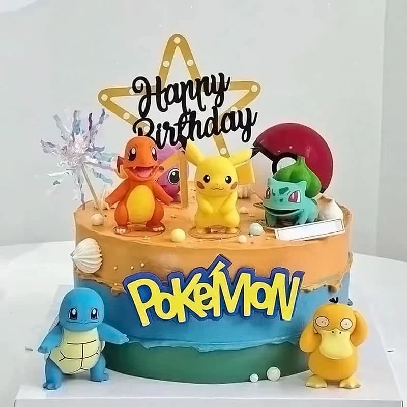 13Pcs/set Pokemon Cake Anime Figure Pikachu Party Happy Birthday Pokemon Cake Decoration Supplies Ornaments Boy Kids Gift