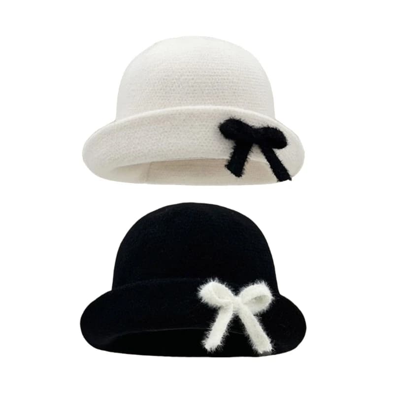 Women Bowknot Fisherman Caps Winter Autumn Warm Windproof Caps Outdoor Bucket Hat